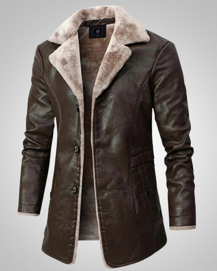 William | Long manteau en cuir à boutons pour homme