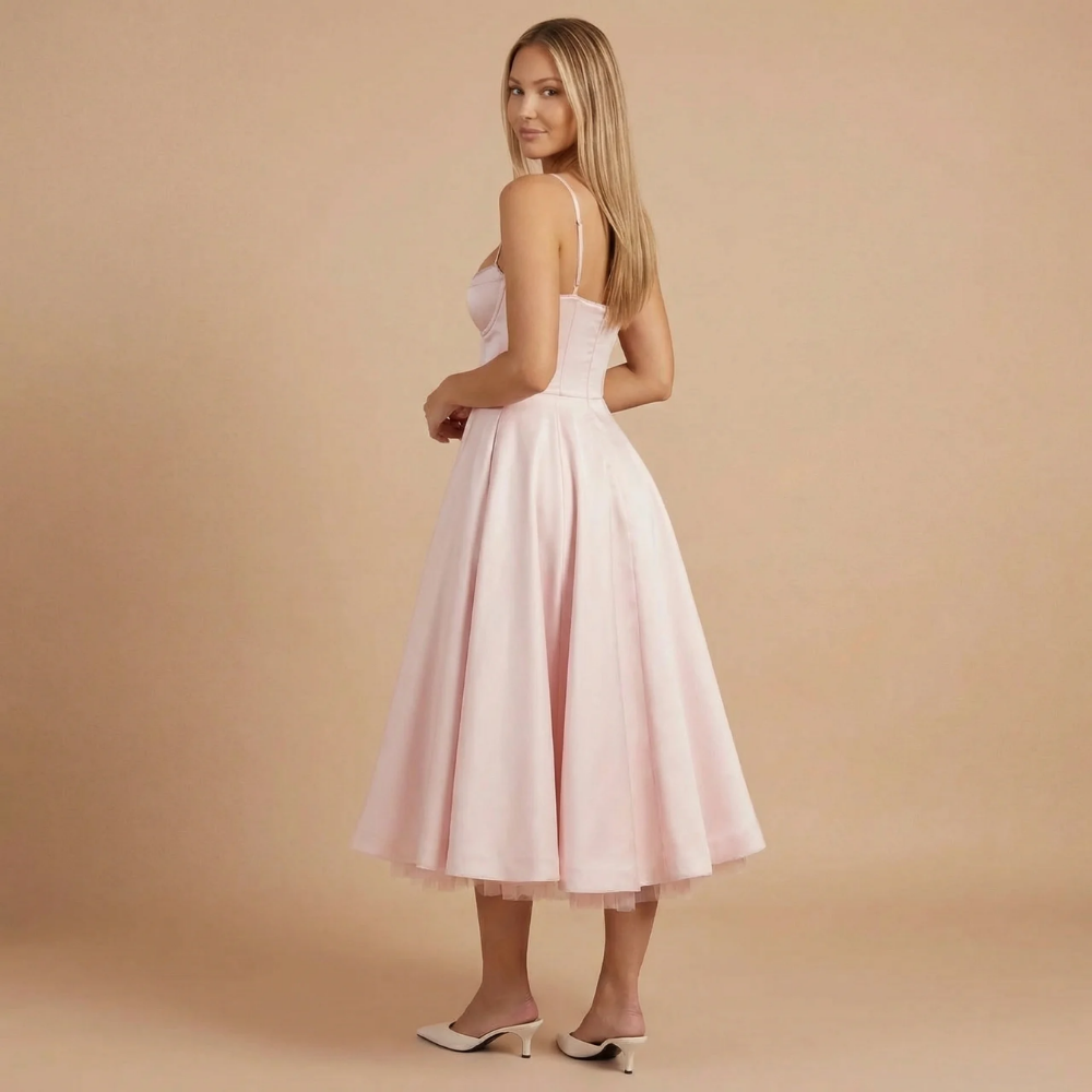Norina | Damen A-Linien Midi-Satin-Hochzeitsgastkleid