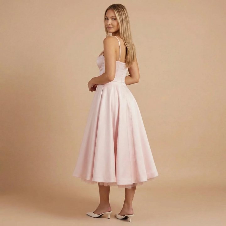 Norina | Damen A-Linien Midi-Satin-Hochzeitsgastkleid