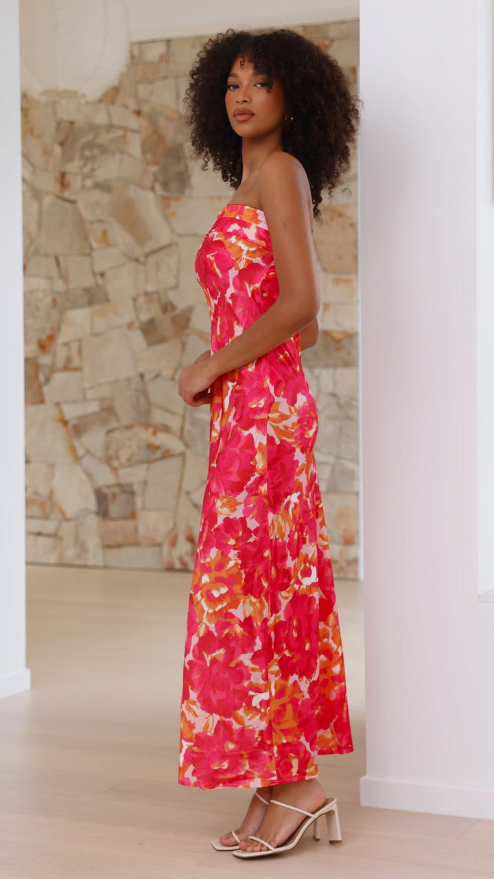 Carla | Abito maxi floreale da donna senza spalline