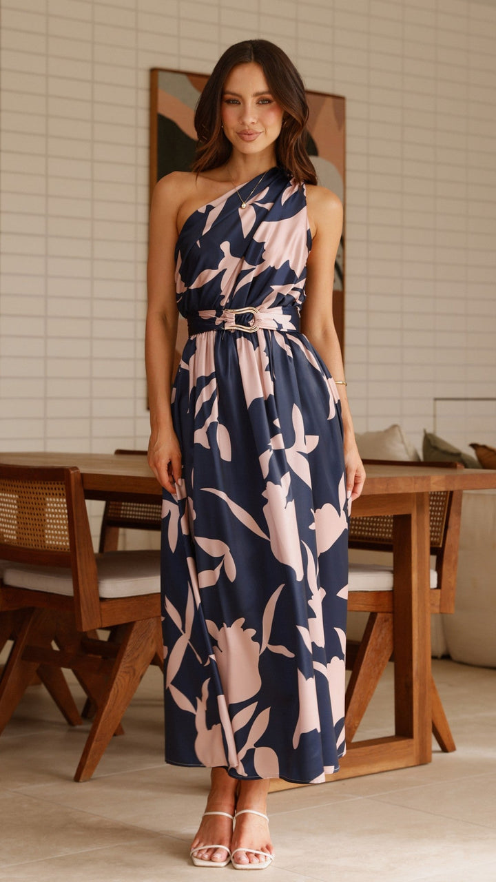Kim | Damen Elegantes One-Shoulder A-Linie Kleid