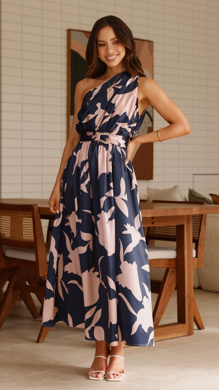 Kim | Damen Elegantes One-Shoulder A-Linie Kleid