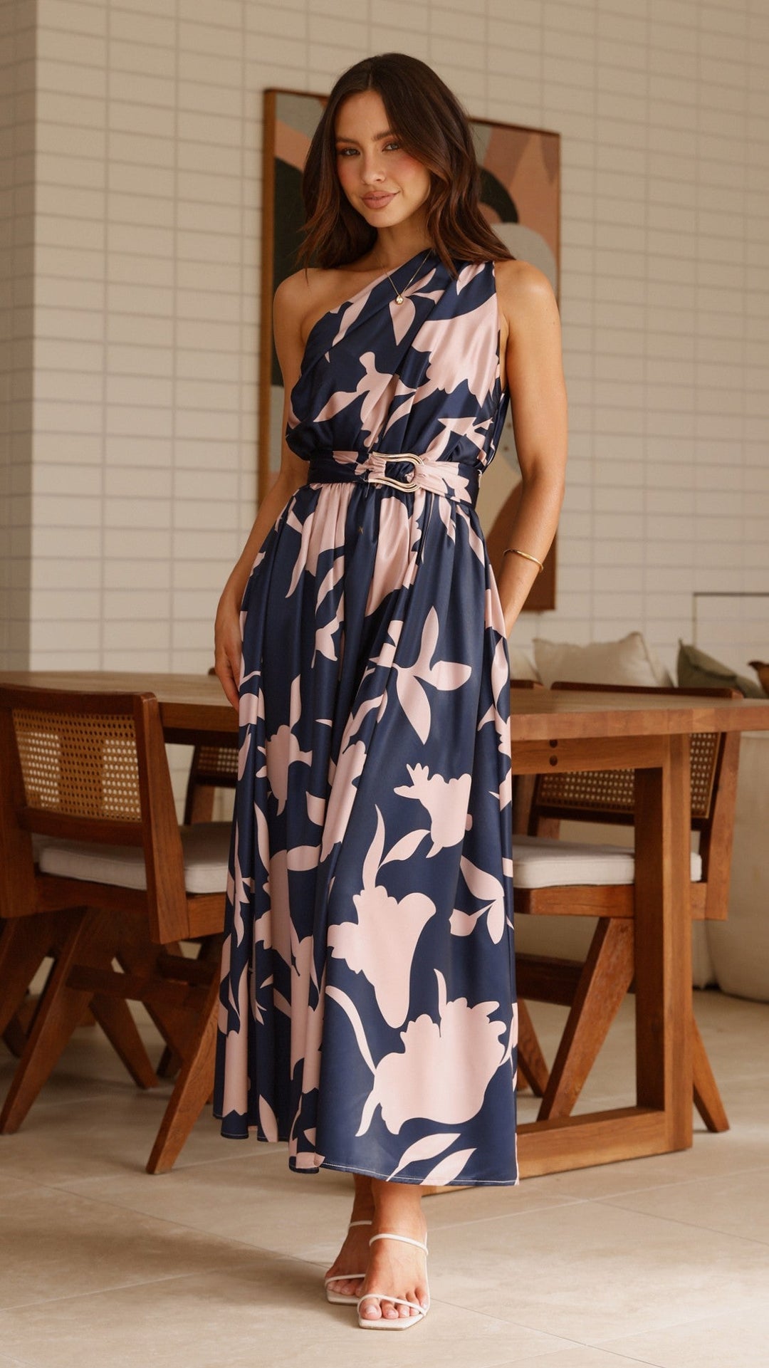 Kim | Damen Elegantes One-Shoulder A-Linie Kleid