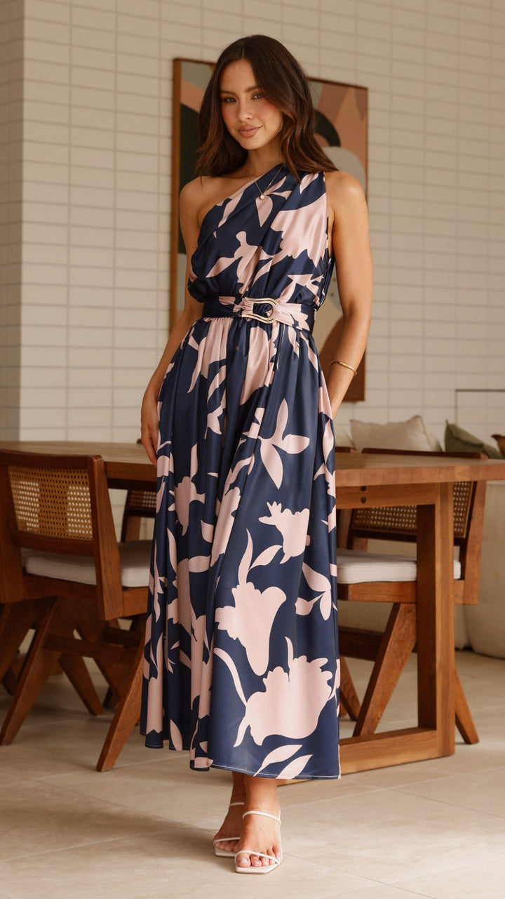 Kim | Damen Elegantes One-Shoulder A-Linie Kleid