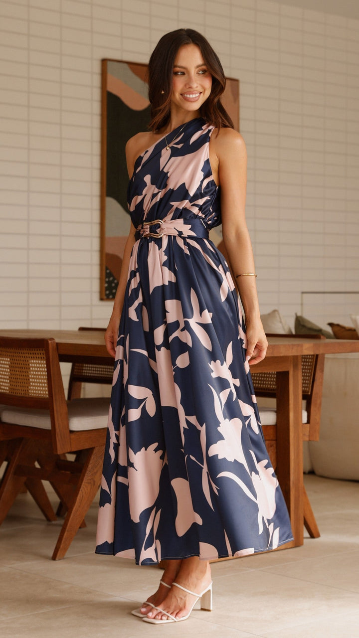 Kim | Damen Elegantes One-Shoulder A-Linie Kleid