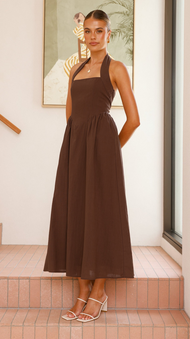 Editha | Damen Elegant Ärmelloses A-Linie Maxikleid