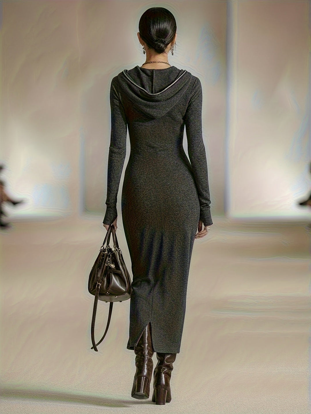 Evelyne | Damen Lässiges Kapuzen Zip Maxikleid