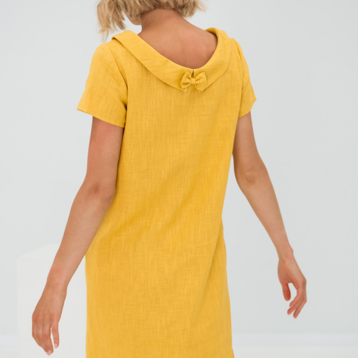 Janine | Abito midi senza tempo in lino da donna con scollo rotondo
