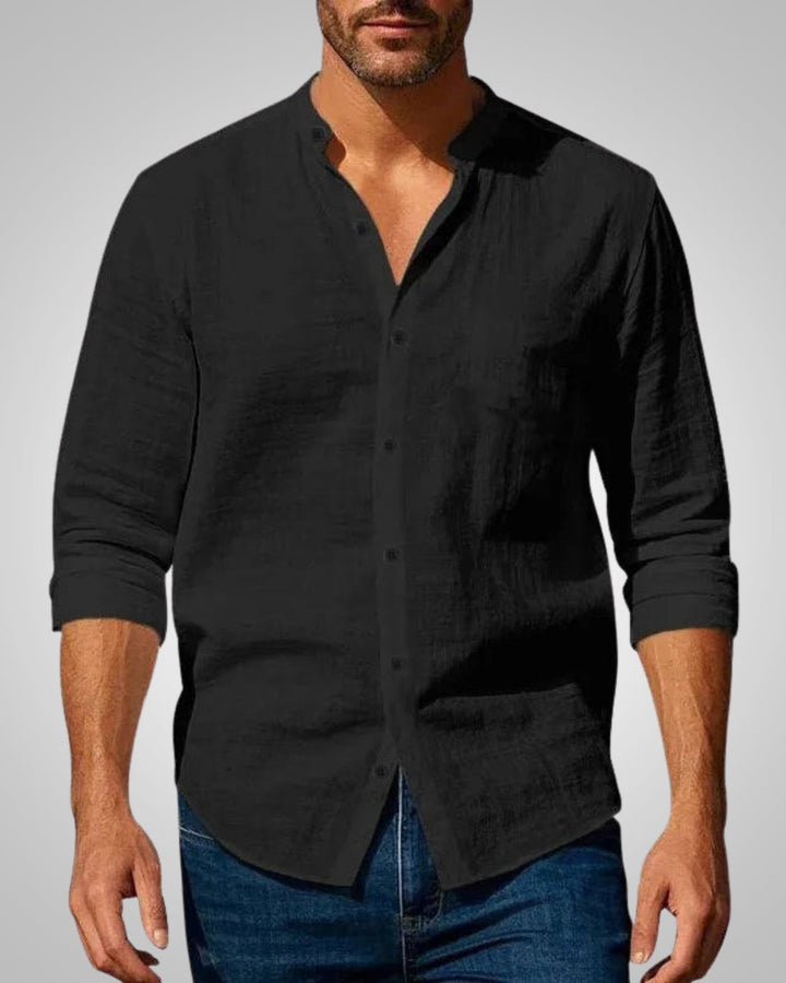 Maximilian | Herren Stehkragen Slim Fit Sommer Hemd