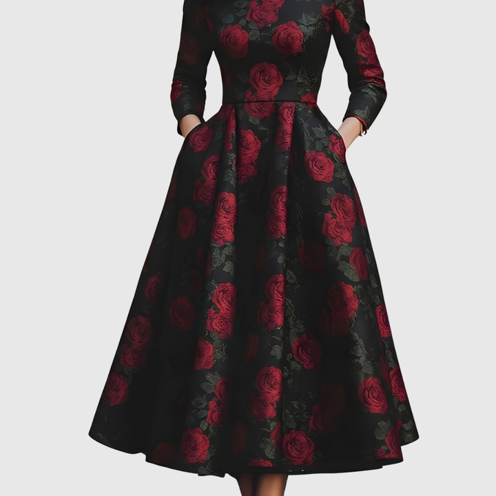 Sabine | Damen Vintage Geblümtes A-Linien Kleid