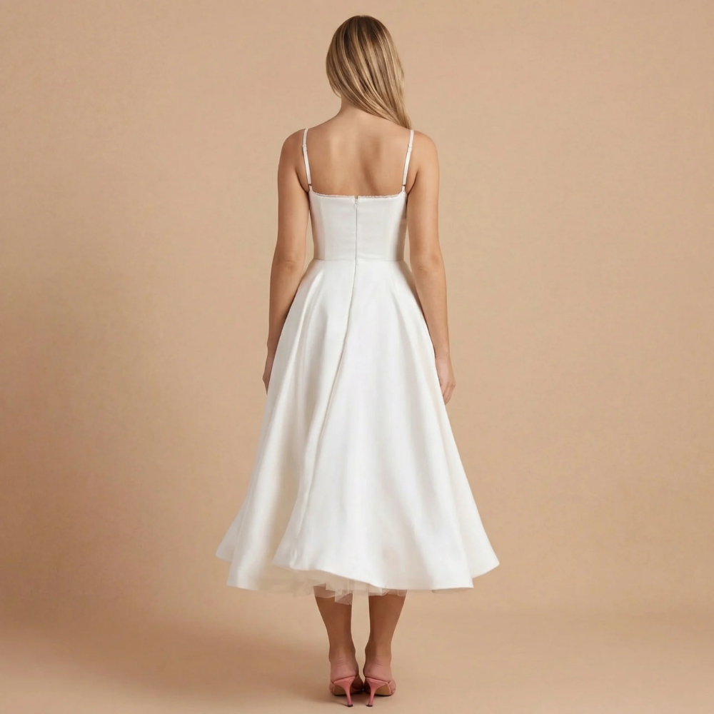 Norina | Damen A-Linien Midi-Satin-Hochzeitsgastkleid