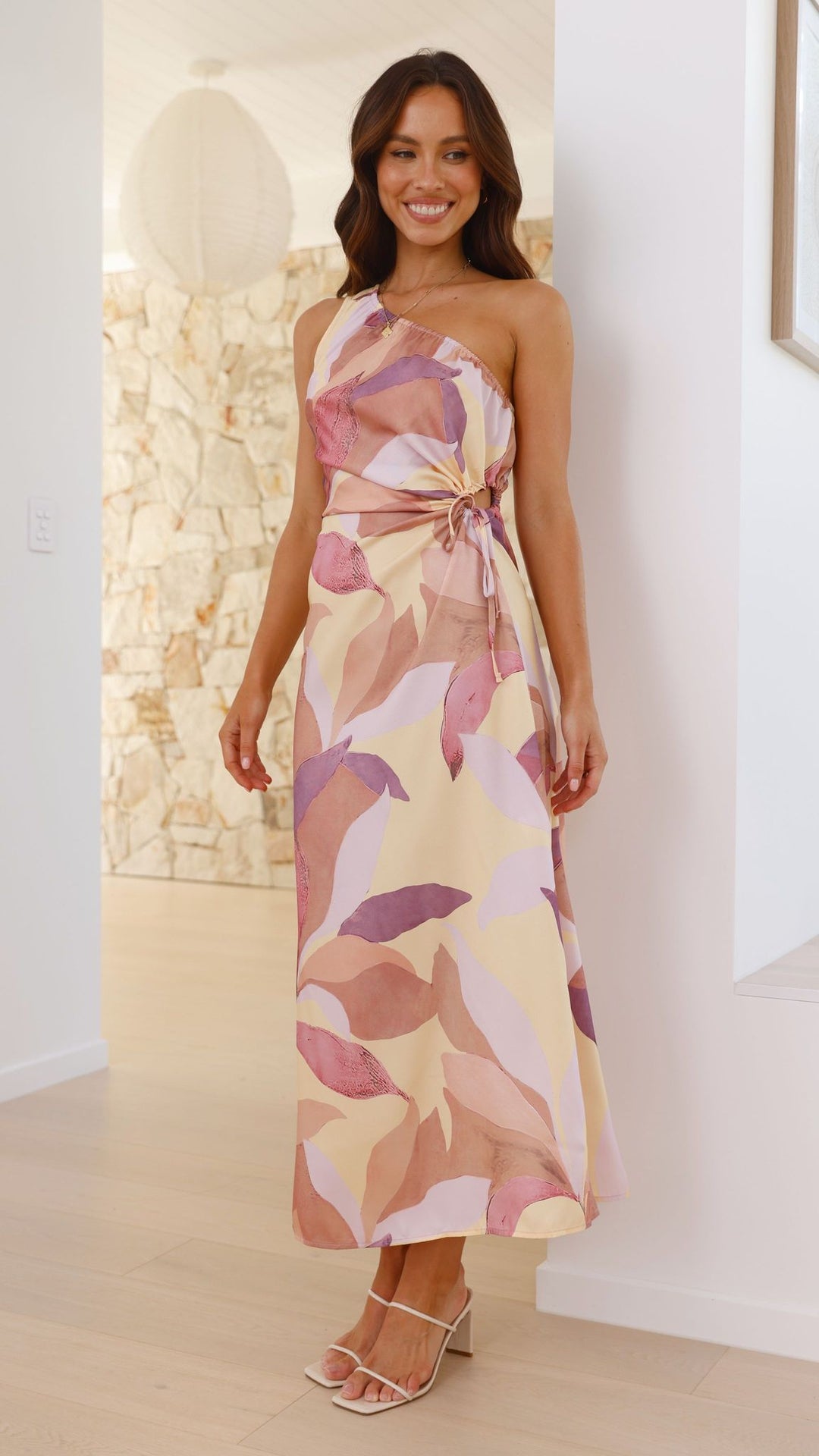 Gianna | Damen Bedrucktes One-Shoulder Maxikleid