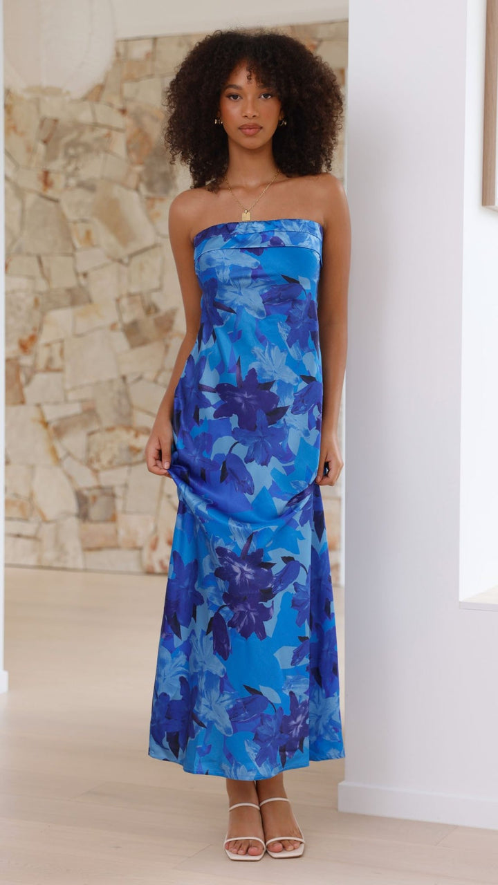 Carla | Abito maxi floreale da donna senza spalline