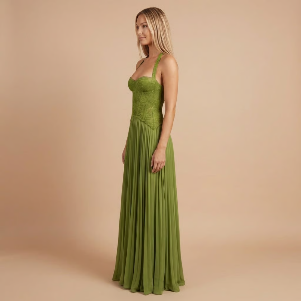Genesis | Elegante maxiabito plissettato da donna con corsetto
