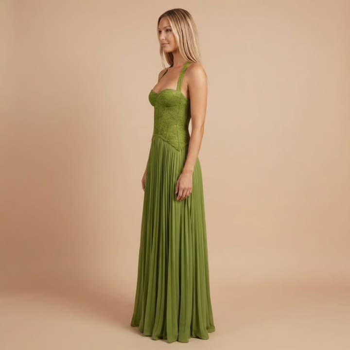 Genesis | Elegante maxiabito plissettato da donna con corsetto