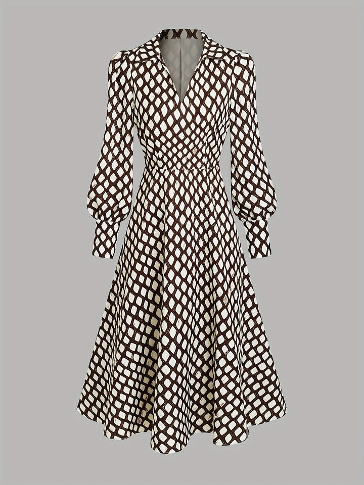 Gina | Damen Vintage V-Ausschnitt Puffärmeln Kleid