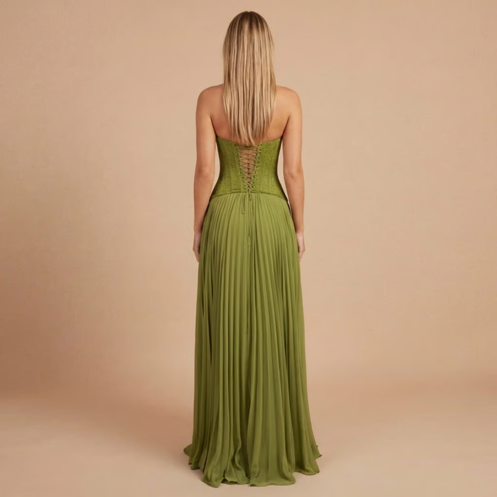 Genesis | Elegante maxiabito plissettato da donna con corsetto