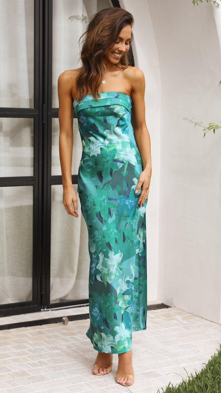 Carla | Abito maxi floreale da donna senza spalline