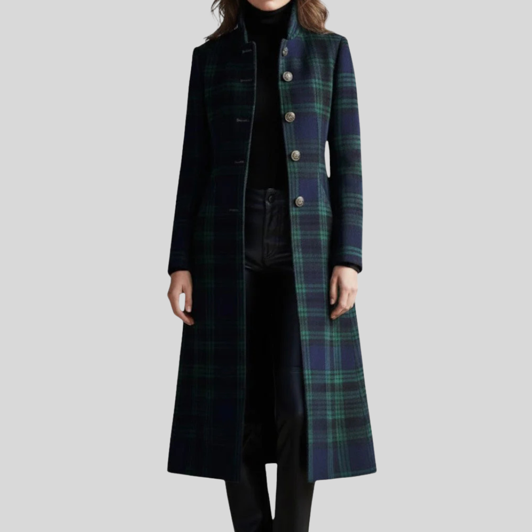 Aurelia | Damen Lang Kariertes Muster Mantel