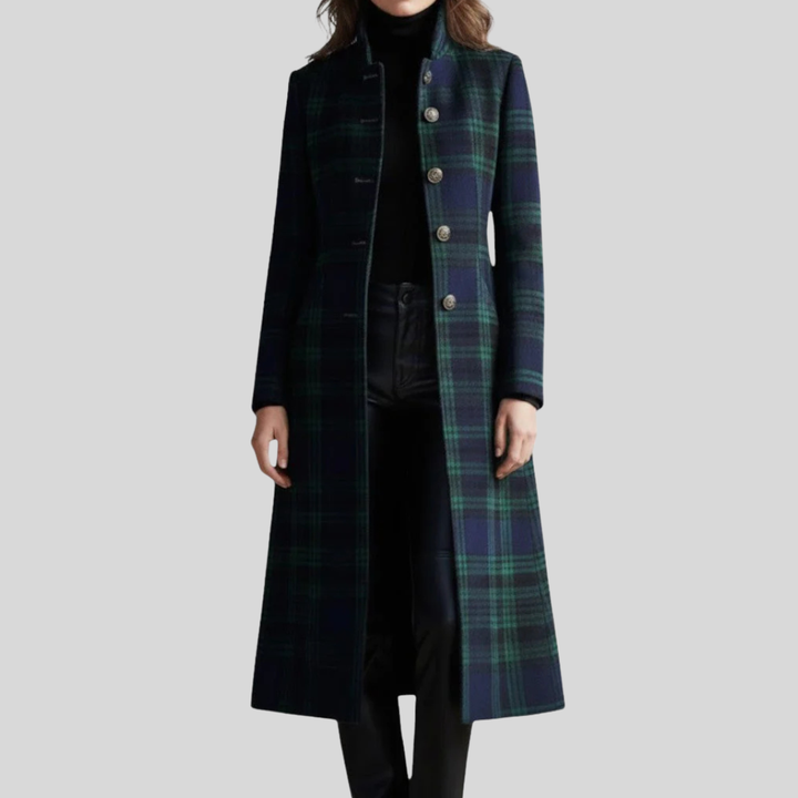 Aurelia | Damen Lang Kariertes Muster Mantel
