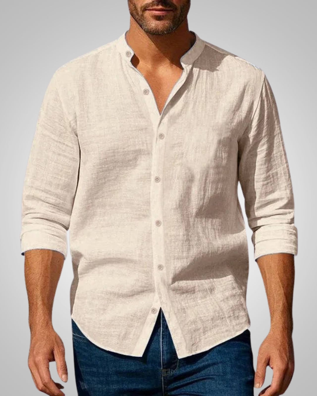 Maximilian | Herren Stehkragen Slim Fit Sommer Hemd
