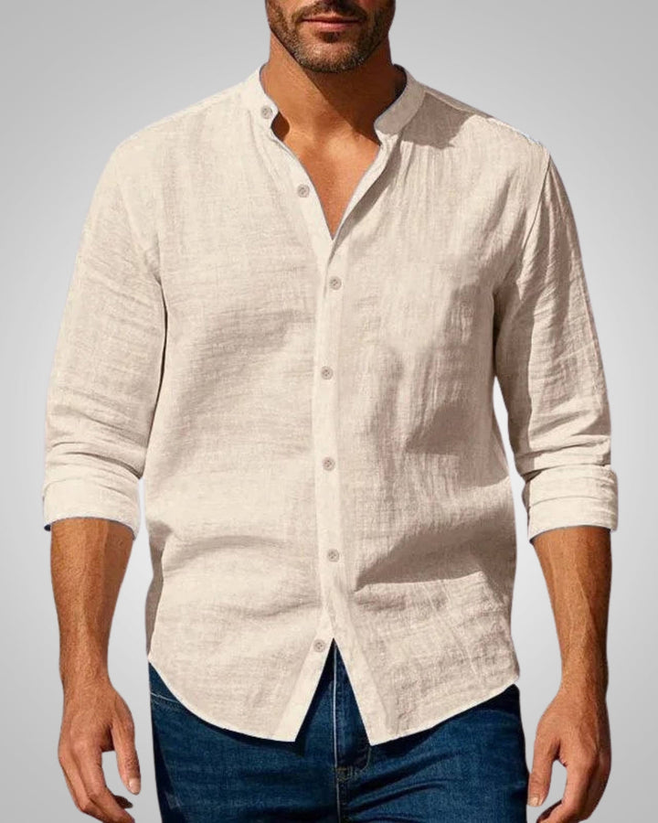 Maximilian | Herren Stehkragen Slim Fit Sommer Hemd