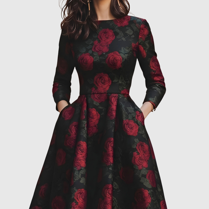 Sabine | Damen Vintage Geblümtes A-Linien Kleid