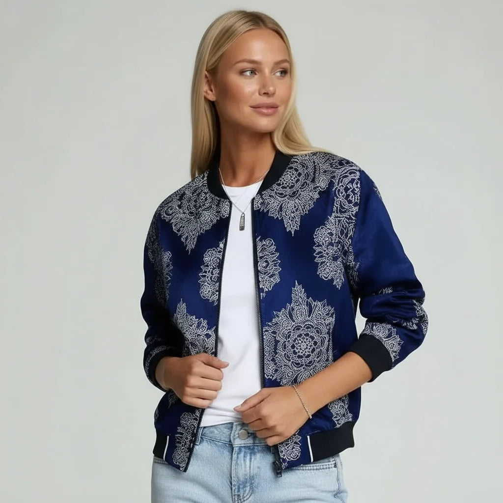 Stefanie | Damen Casual Bestickte Bomberjacke