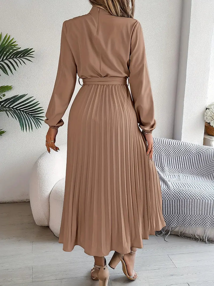 Sana | Damen Abend Plissierter Hochgeschlossener Midikleid