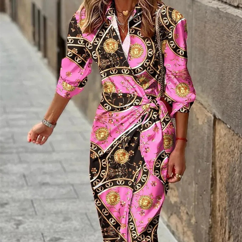 Andrea | Damen Elegantes Hochzeitsgast Wickel Hemdblusenkleid