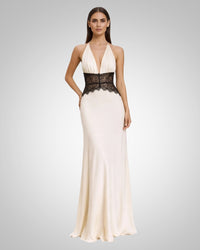 Aline | Damen Elegantes Hochzeitsgast Neckholder Maxi Kleid