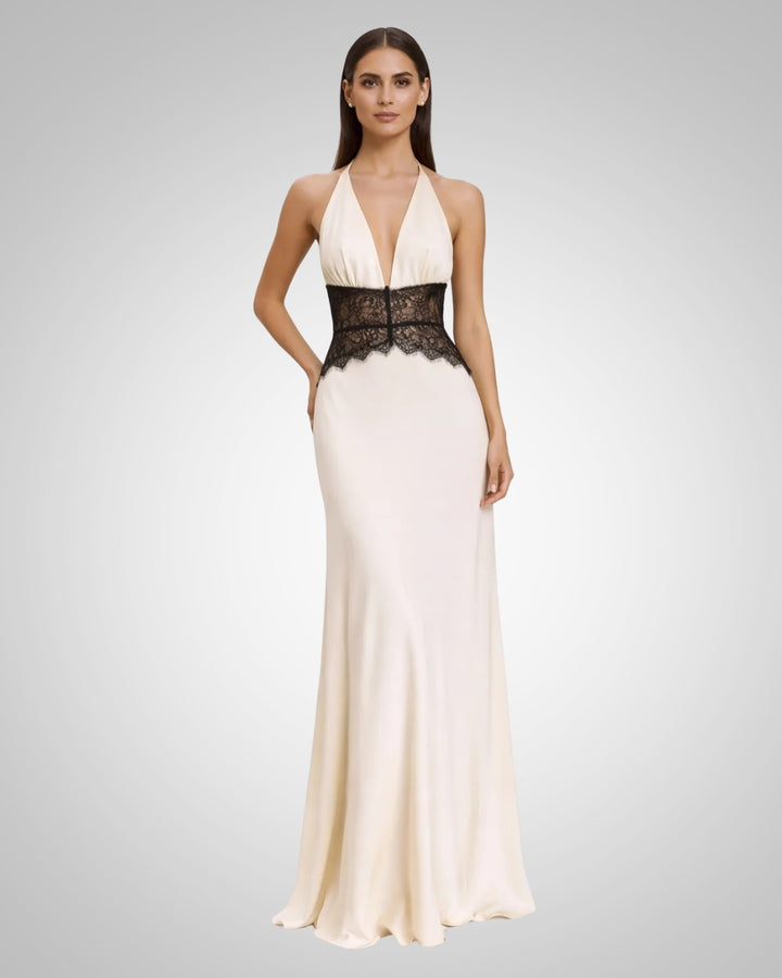 Aline | Damen Elegantes Hochzeitsgast Neckholder Maxi Kleid