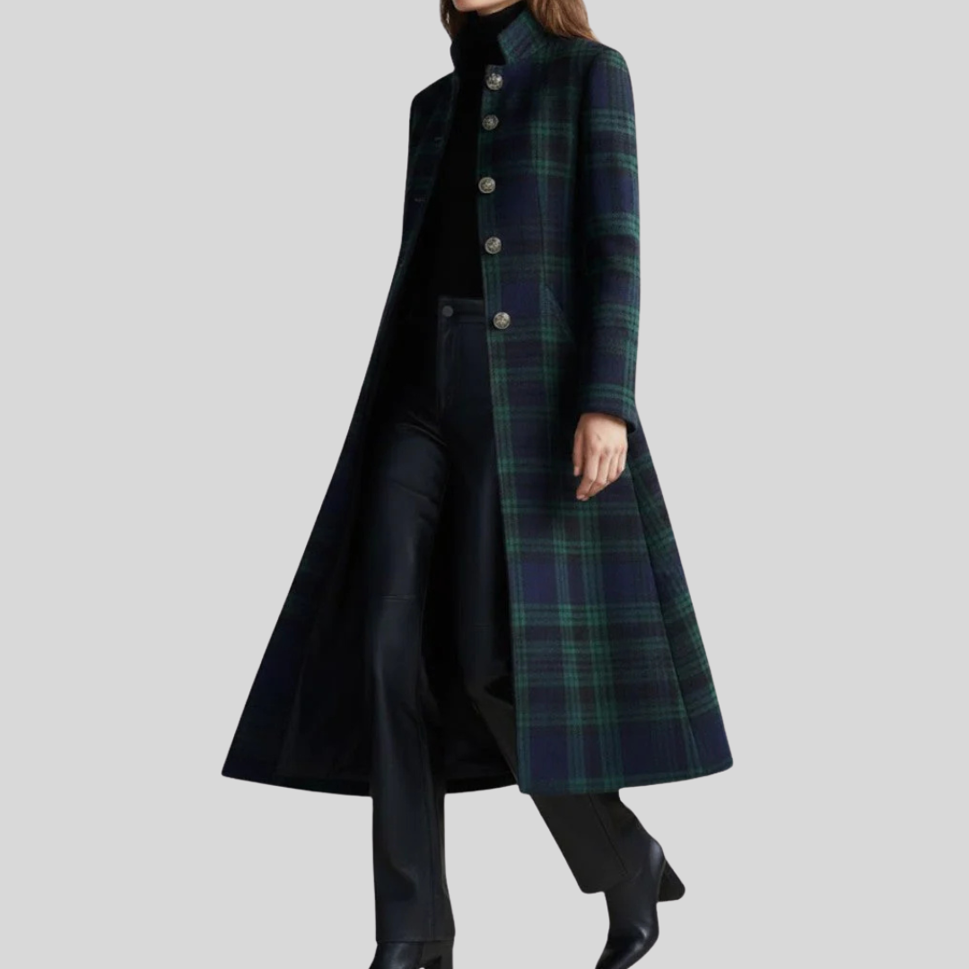 Aurelia | Damen Lang Kariertes Muster Mantel