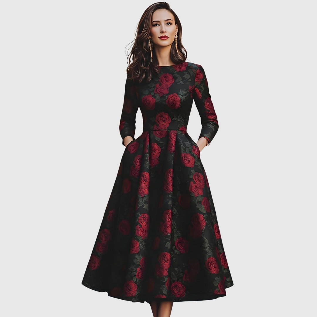 Sabine | Damen Vintage Geblümtes A-Linien Kleid