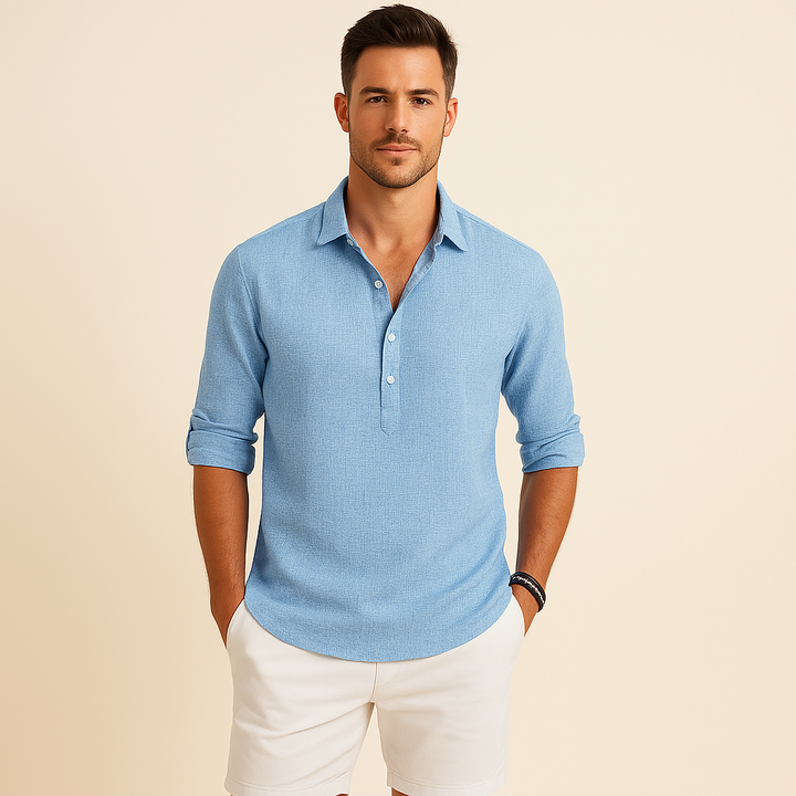 Gustav | Herren Klassisches Henley Poloshirt mit langen Ärmeln