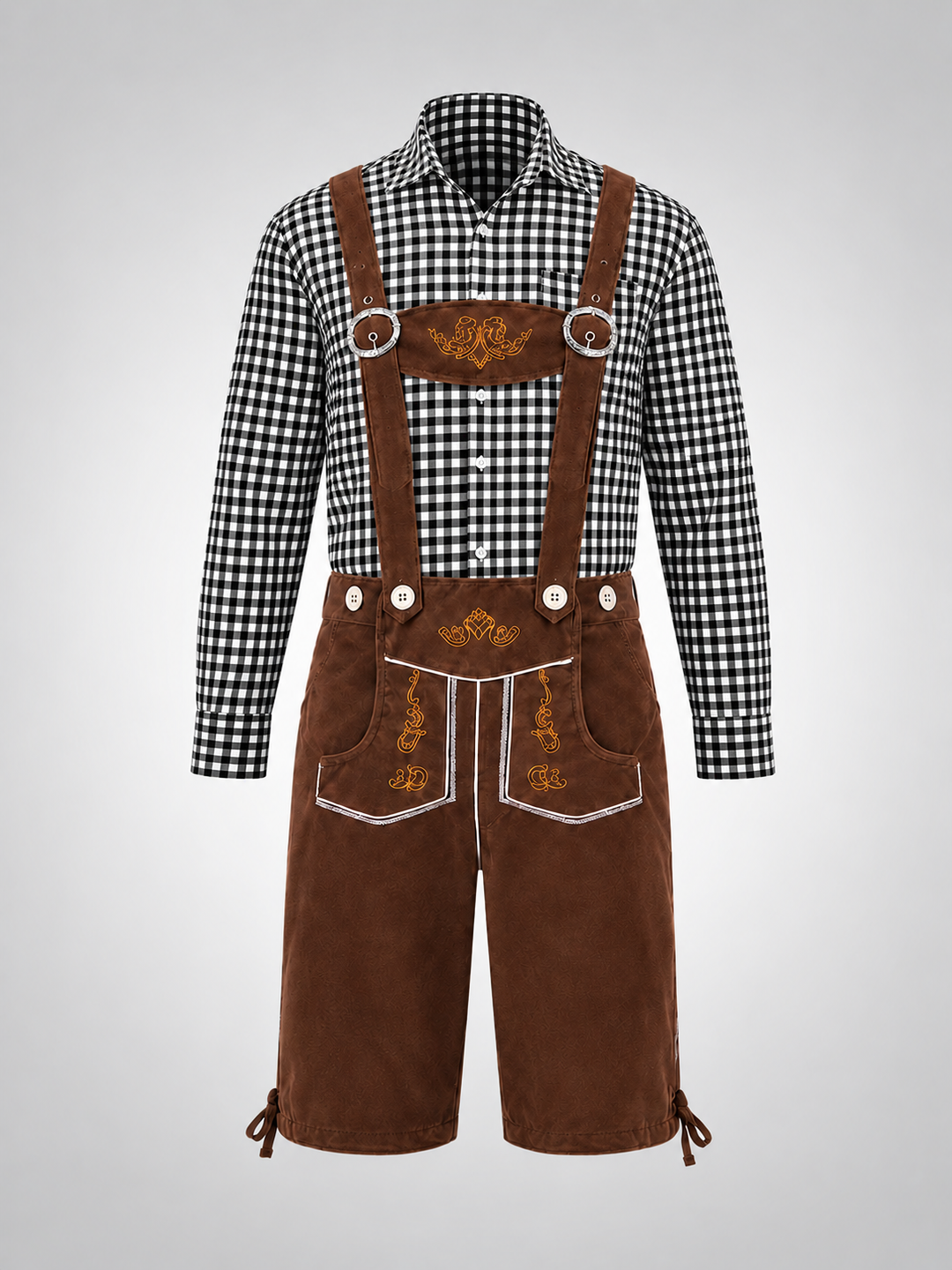 Schwarze Kariertes Oberteil + Braun Latzhose