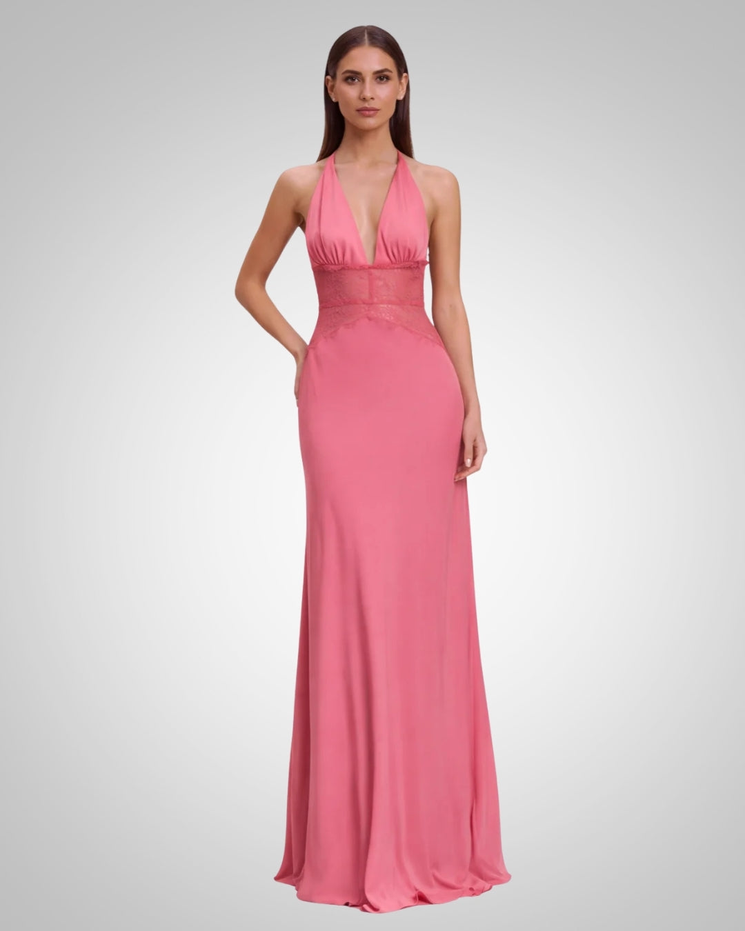 Aline | Damen Elegantes Hochzeitsgast Neckholder Maxi Kleid