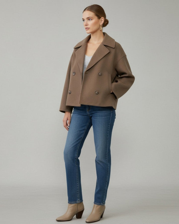 Lorena | Damen Stilvolle Elegante Kurze Mantel mit Knopfen