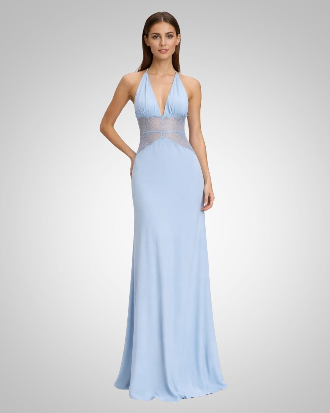 Aline | Damen Elegantes Hochzeitsgast Neckholder Maxi Kleid