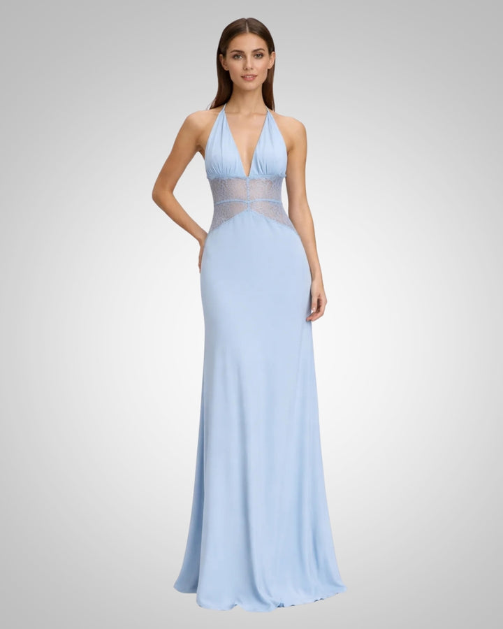 Aline | Damen Elegantes Hochzeitsgast Neckholder Maxi Kleid
