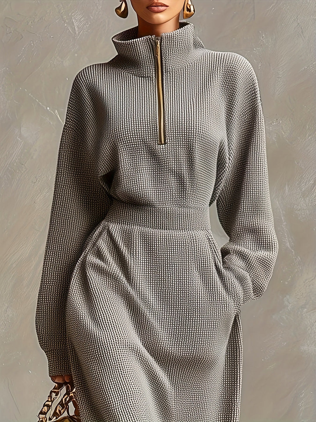 Kerstin | Damen Elegantes Hohem Kragen Maxikleid