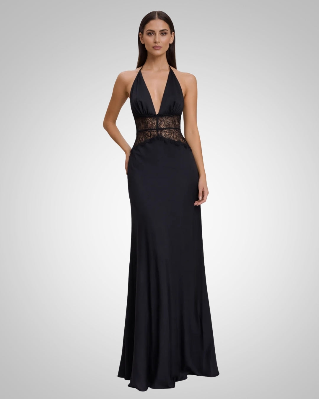 Aline | Damen Elegantes Hochzeitsgast Neckholder Maxi Kleid
