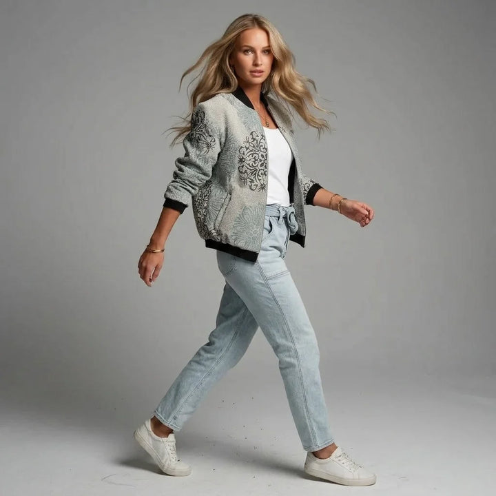 Stefanie | Damen Casual Bestickte Bomberjacke