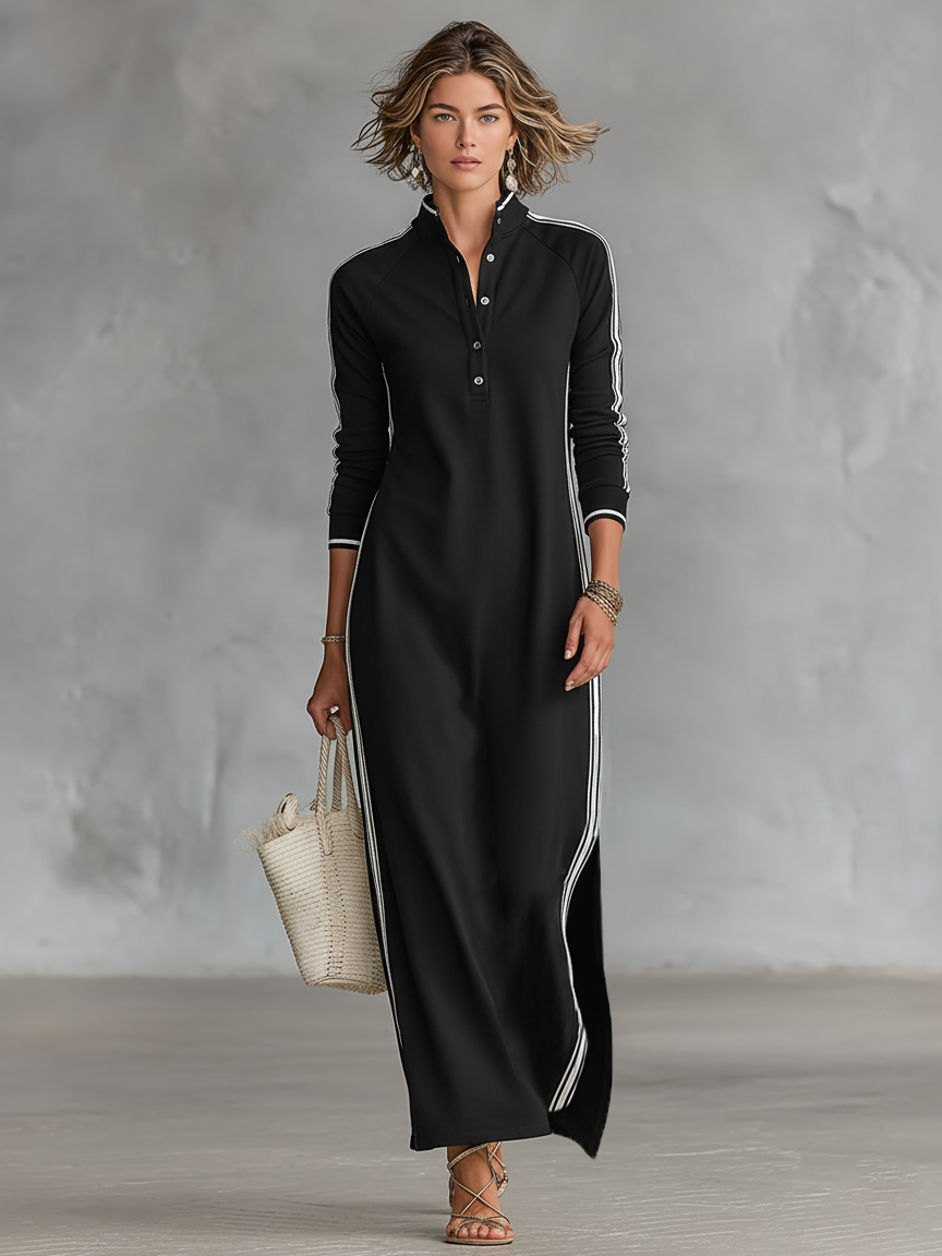 Bettina| Robe longue élégante à col avec boutons pour femmes  