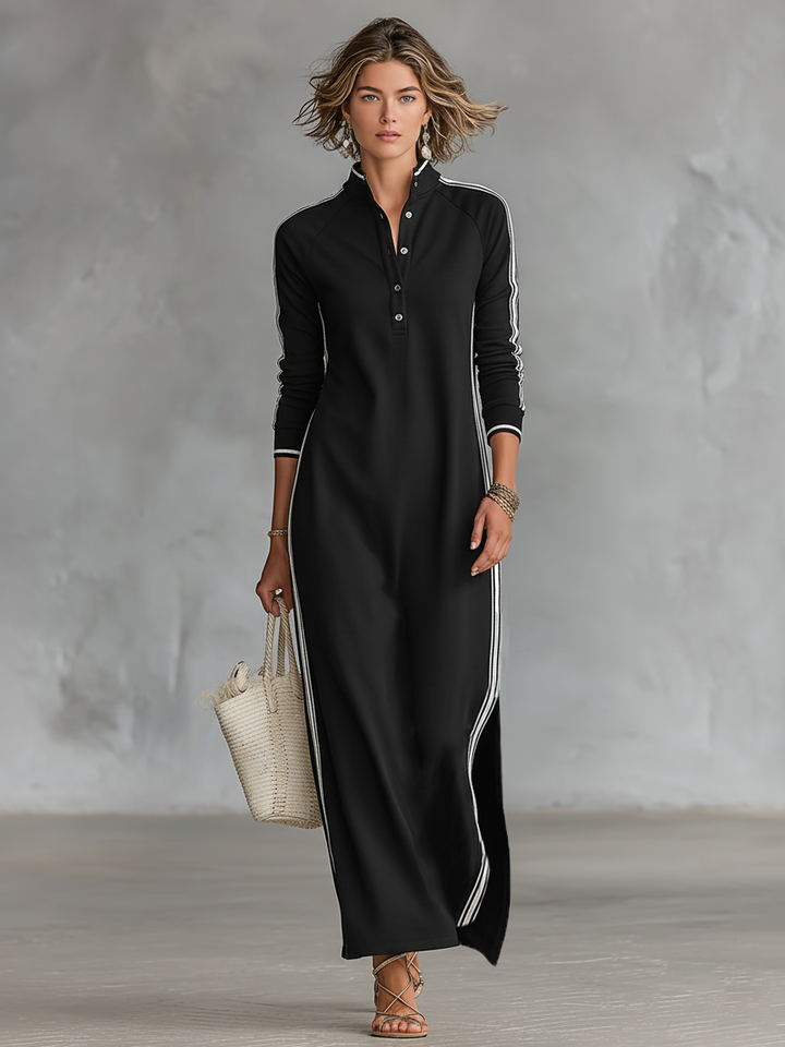 Bettina| Robe longue élégante à col avec boutons pour femmes  