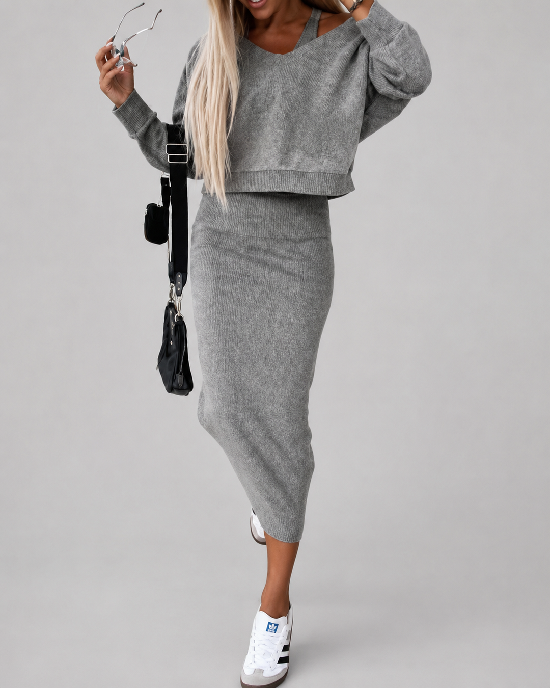 Annika | Damen Stilvolles Lässiges Sweatshirt Kleid-Set