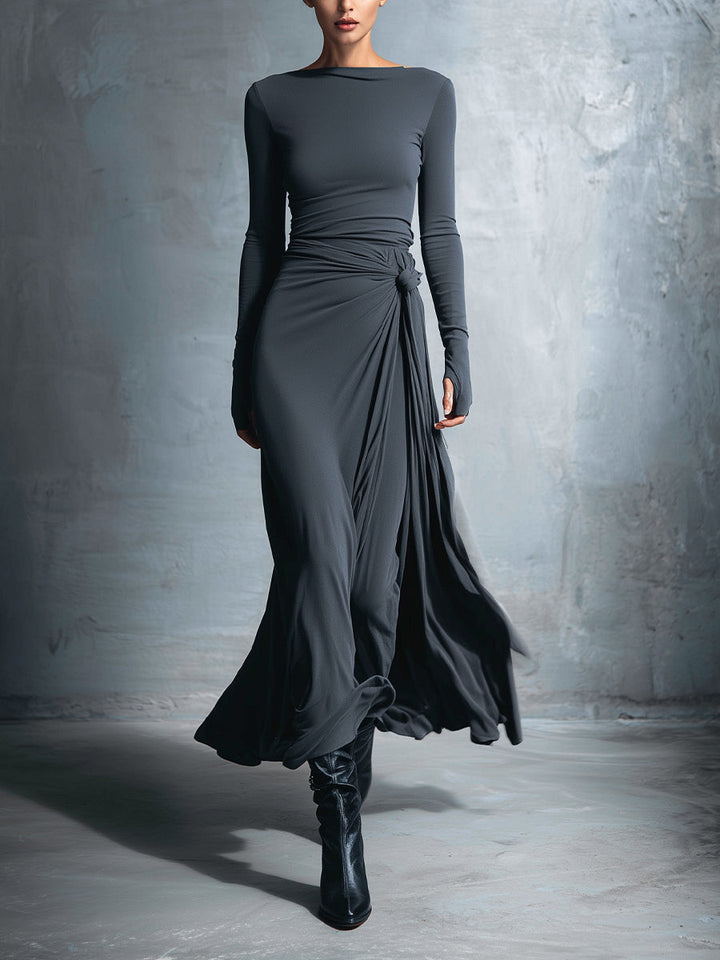 Laura | Abito lungo elegante da donna a maniche lunghe drappeggiato