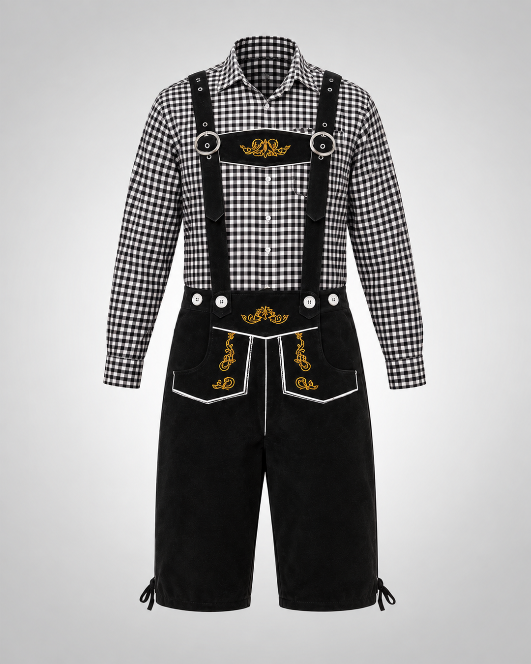 Schwarze Kariertes Oberteil + Schwarz Latzhose