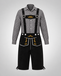 Elias | Herren Kariertes Trachten-Set mit Hemd und Lederhosen-Latzhose