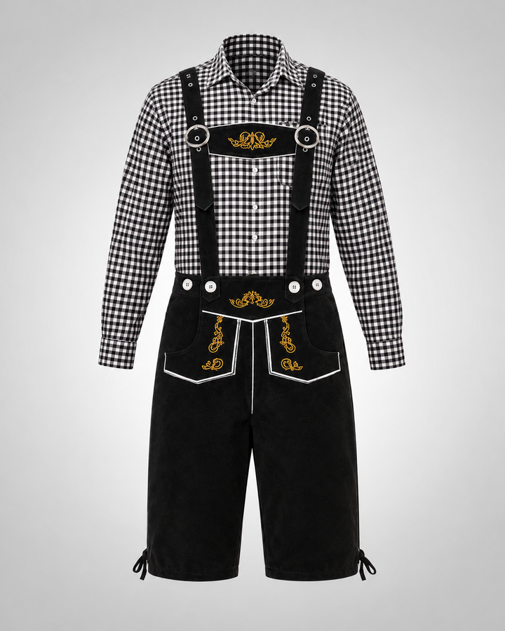 Schwarze Kariertes Oberteil + Schwarz Latzhose